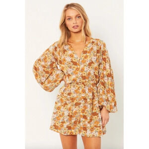 NWT Society Amuse Flowy Boho Flower Blanca Woven Mini Dress